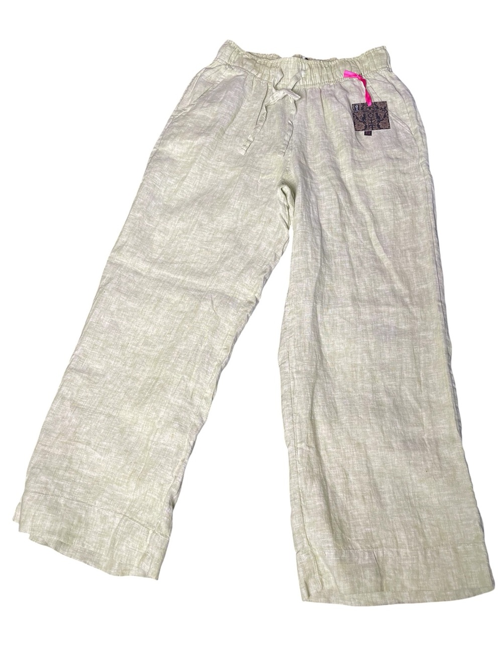 NWT 100% Linen Christian Siriano Light Sage Lime Wide Leg Pants Vacation Cruise